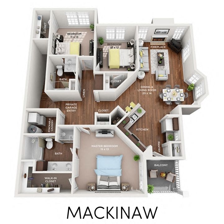 Floor plan for 3 beds, 2 baths, 1460 sqft